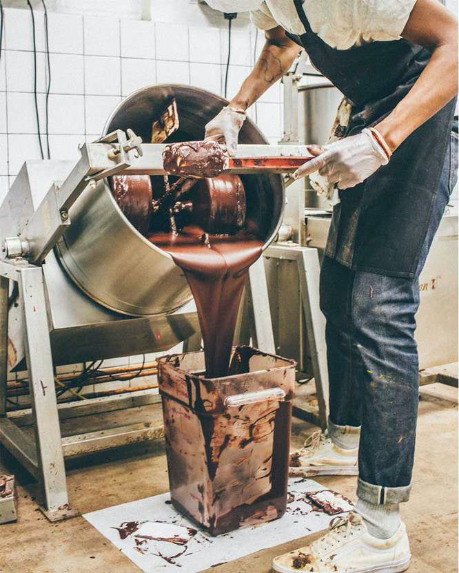 Raaka chocolate makers developing a recipe at the mill